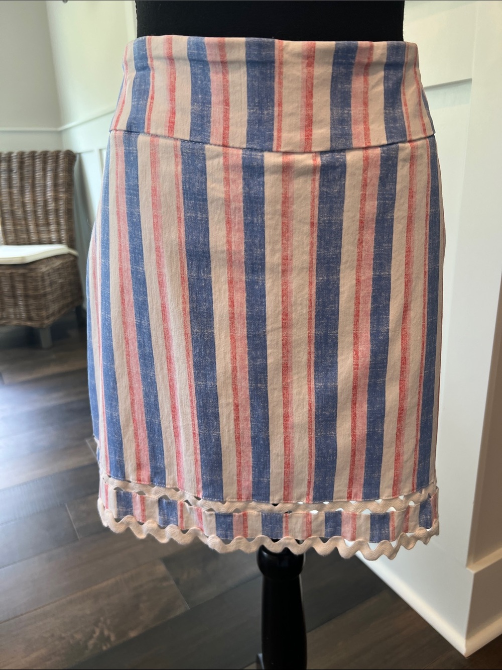 crown & ivy Blue, Pink and White Striped Scalloped Mini Skort